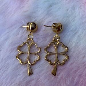 Gold 4 leaf Clover Drop Earrings